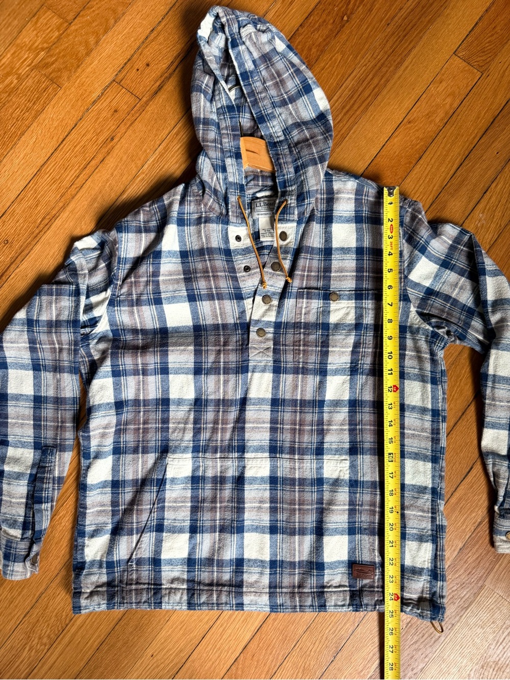 L.L. Bean Blue & Brown Plaid Hooded Shirt - Picture 7 of 10